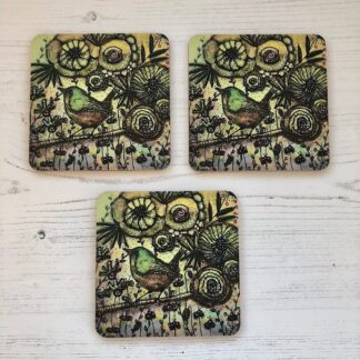 Folk art wren coaster