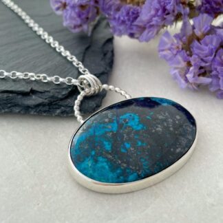 Turquoise and Inky blue shattuckite gemstone necklace