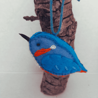 A handcrafted felt Kingfisher hanging decoration