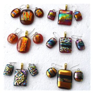 Pendant Earring set gold chain choice of 6 handmade dichroic