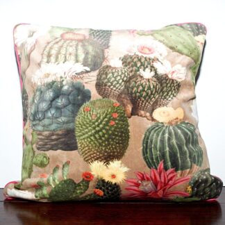 Velvet Cactus Print Cushion Cover with Contrasting Piping