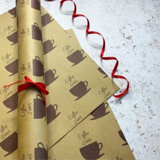 Coffee Lover Kraft Gift Wrap, Set of 3 x A3 recycled gift wrap sheets, eco-friendly Cup of Java
