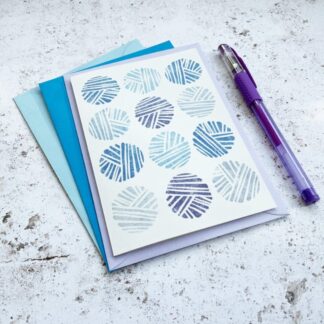Purple Yarn Greetings Card, wool balls blank card