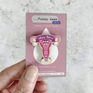 Angry Uterus Pin Wooden Pin, Feminist Protest Pin