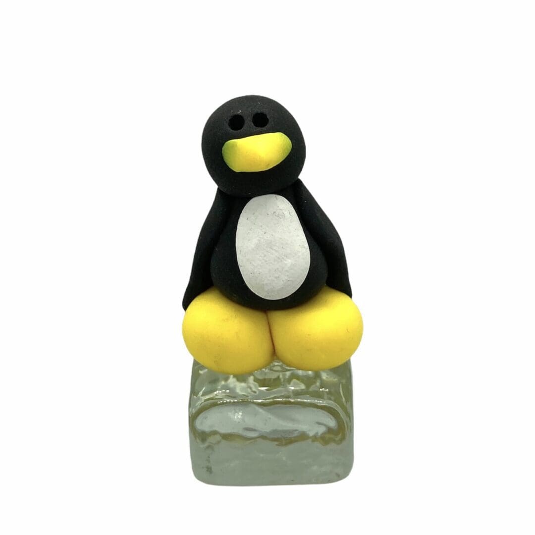 penguin clay figure on ice cube handmade - Image 2