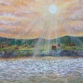 Red houses by the sea painting