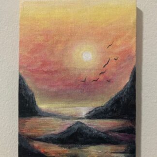 seagulls in the sunset painting