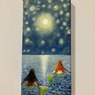 Two mermaids, moon and stars painting