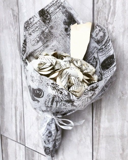 Book Page Paper Rose Bouquet - 5 Recycled book page paper flowers
