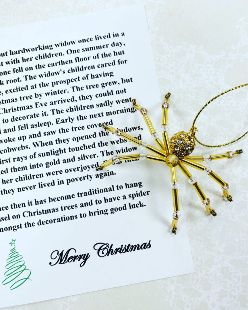 Gold Lucky Beaded Christmas Spider