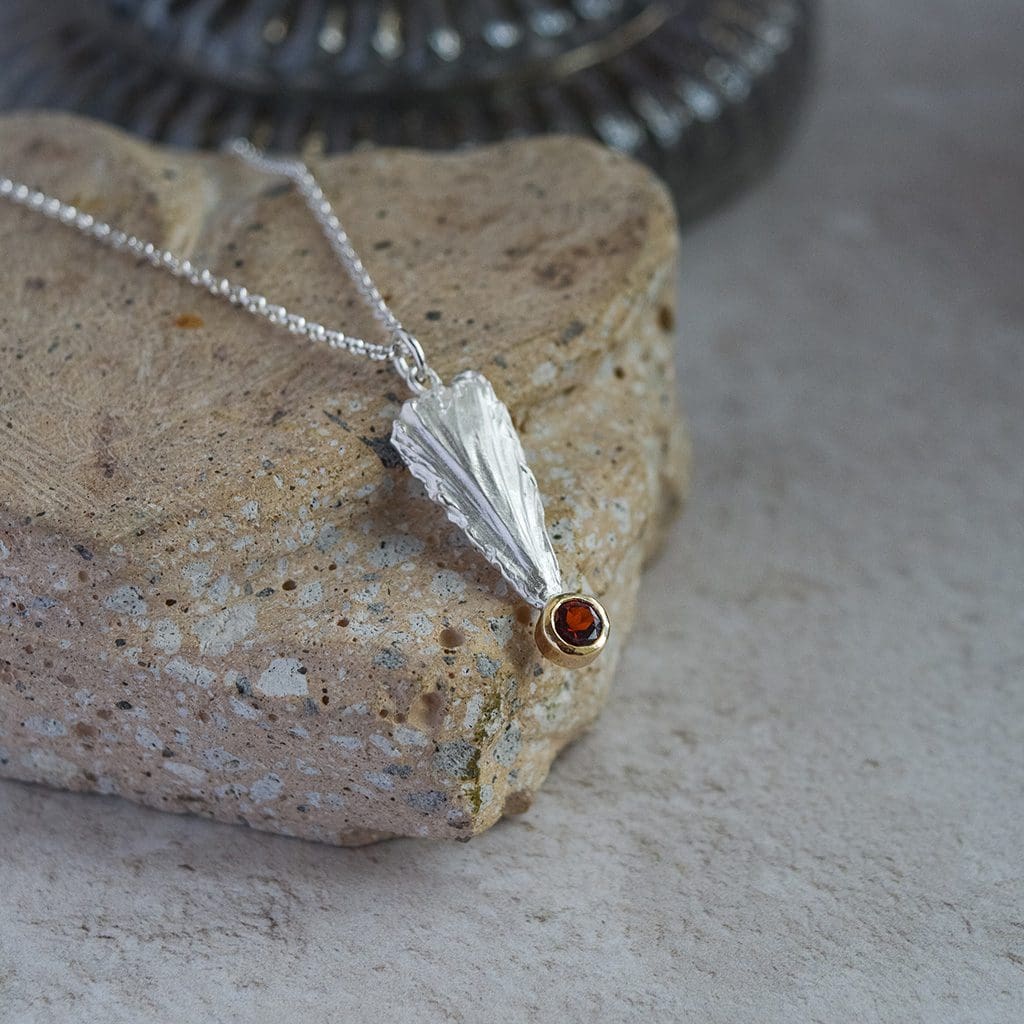 Sterling Silver and 9ct Gold with Garnet "Arrowhead" Heart Pendant Necklace. Limited Edition