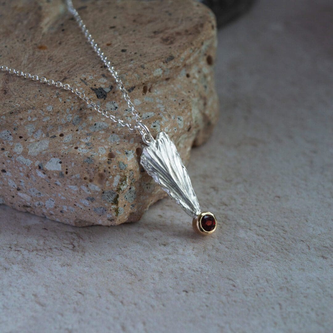 Sterling Silver and 9ct Gold with Garnet "Arrowhead" Heart Pendant Necklace. Limited Edition - Image 5