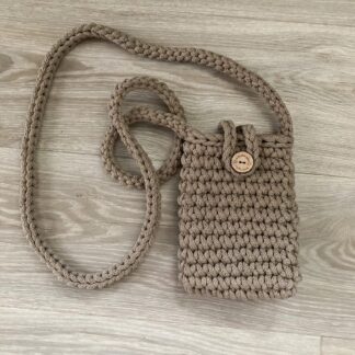Beige Crochet Phone Bag, Small Crochet Crossbody Bag