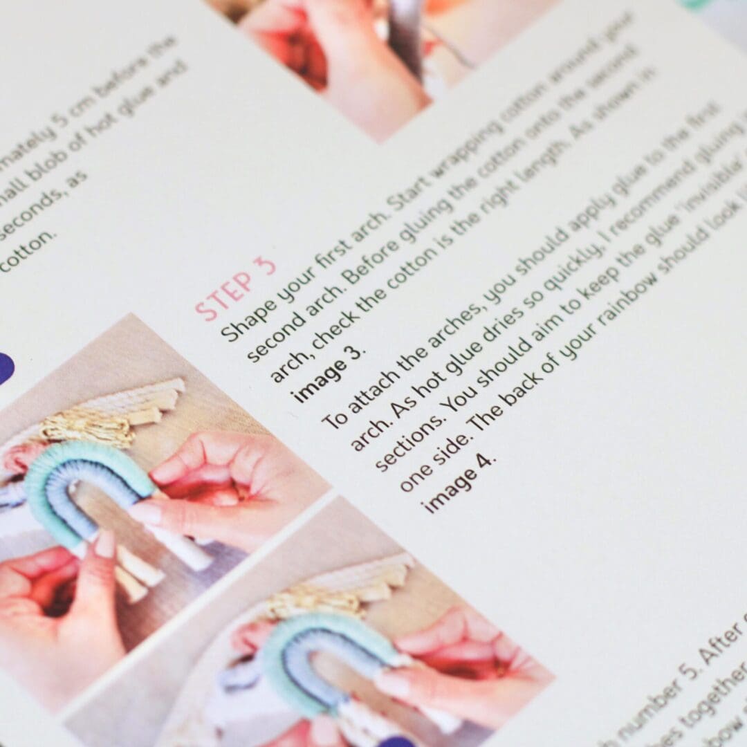 Close up of Macrame Rainbow Kit Instructions
