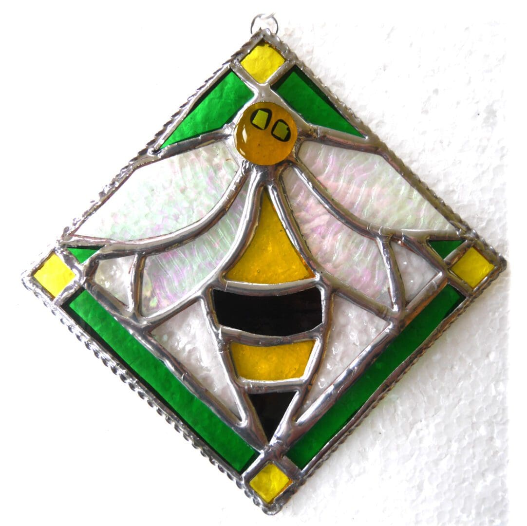 Bee stained glass suncatcher framed tile