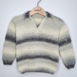 Boys sweater with double rib collar and vintage vibes.