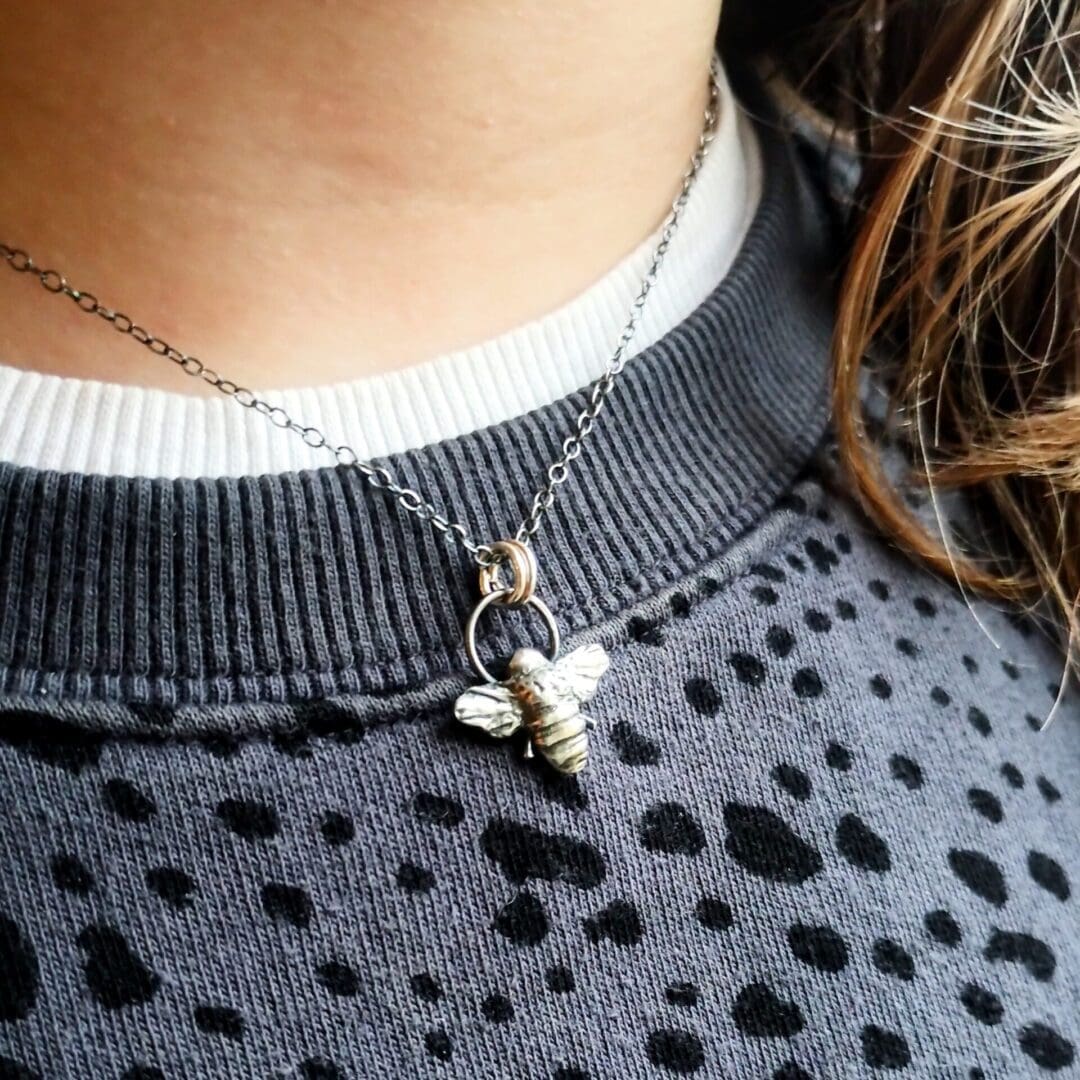 Bee Honeybee Fine Silver Necklace Sterling Silver Chain - Image 2