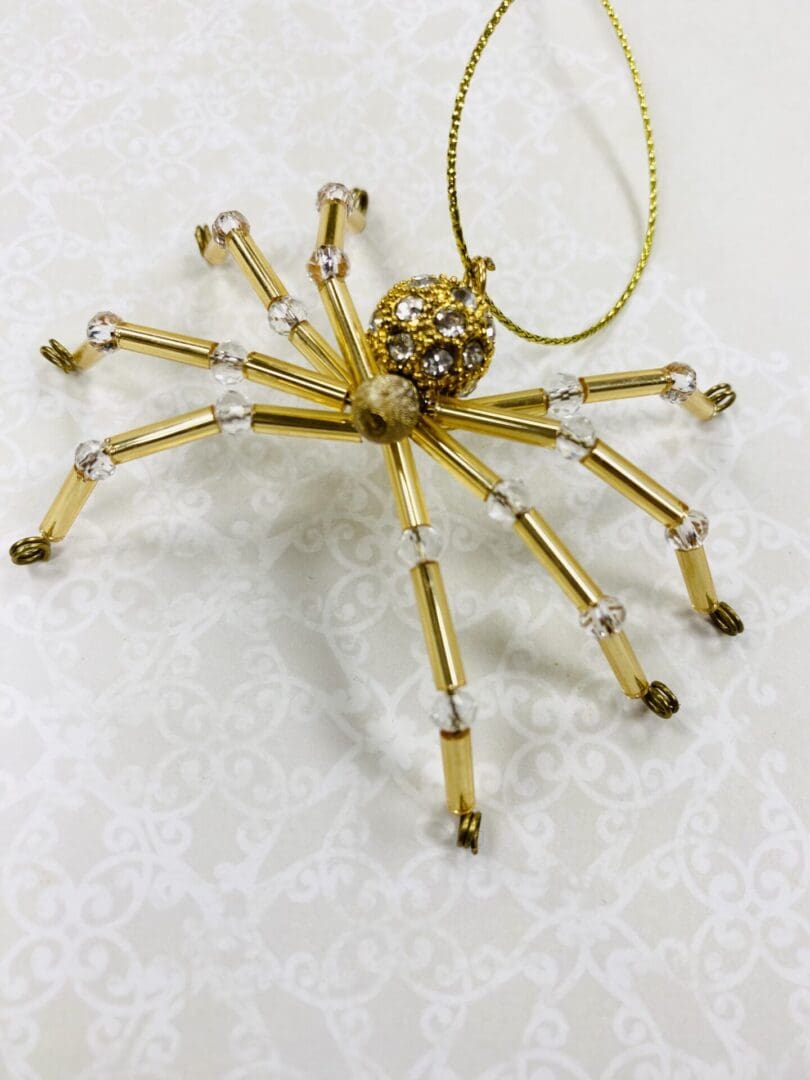 Gold Lucky Beaded Christmas Spider - Image 4