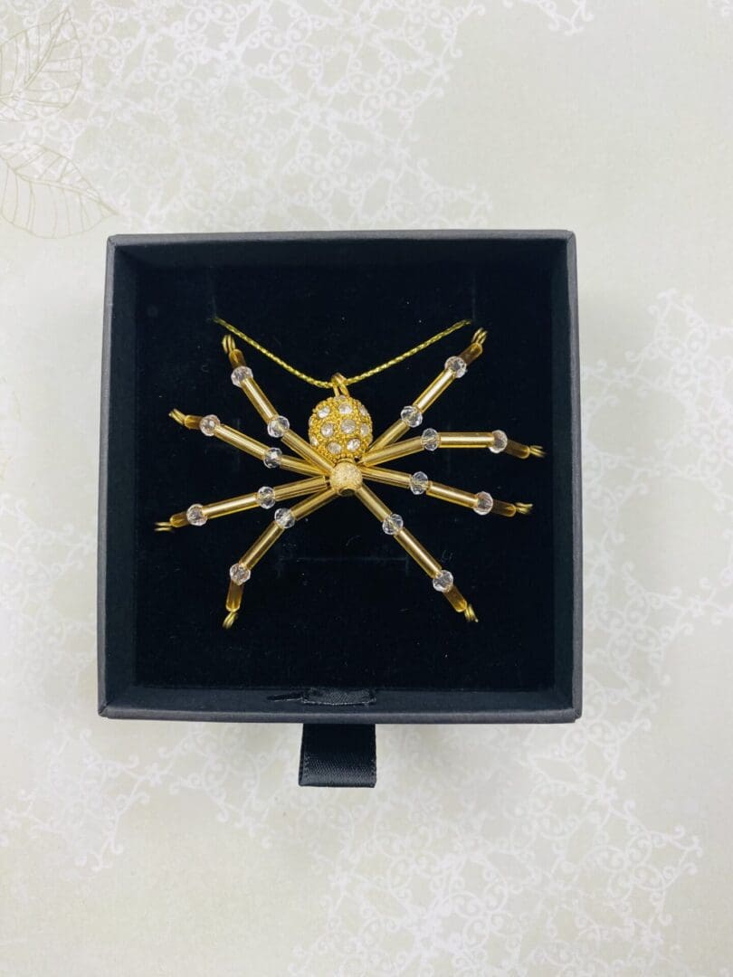 Gold Lucky Beaded Christmas Spider - Image 3