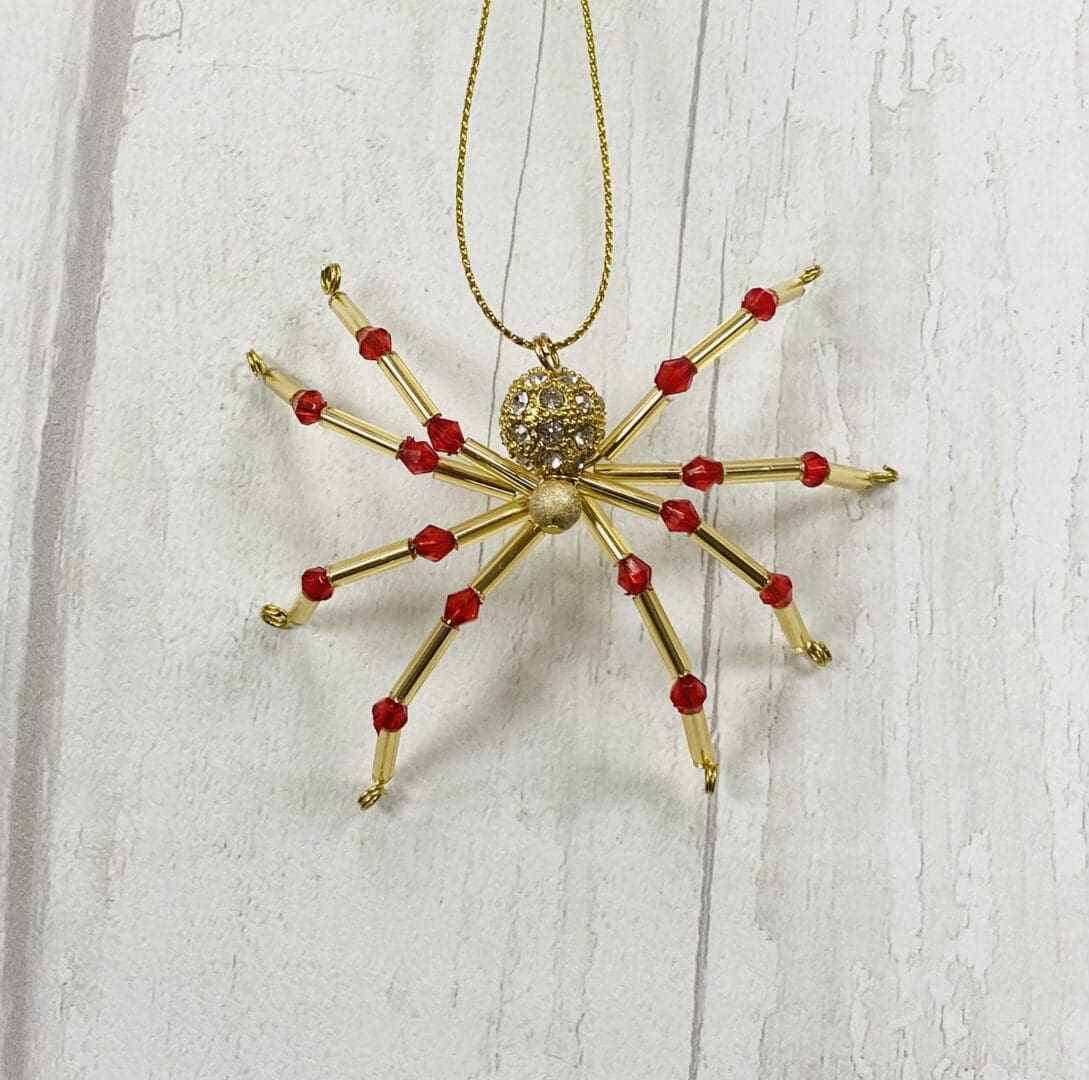 Gold Lucky Beaded Christmas Spider - Image 2
