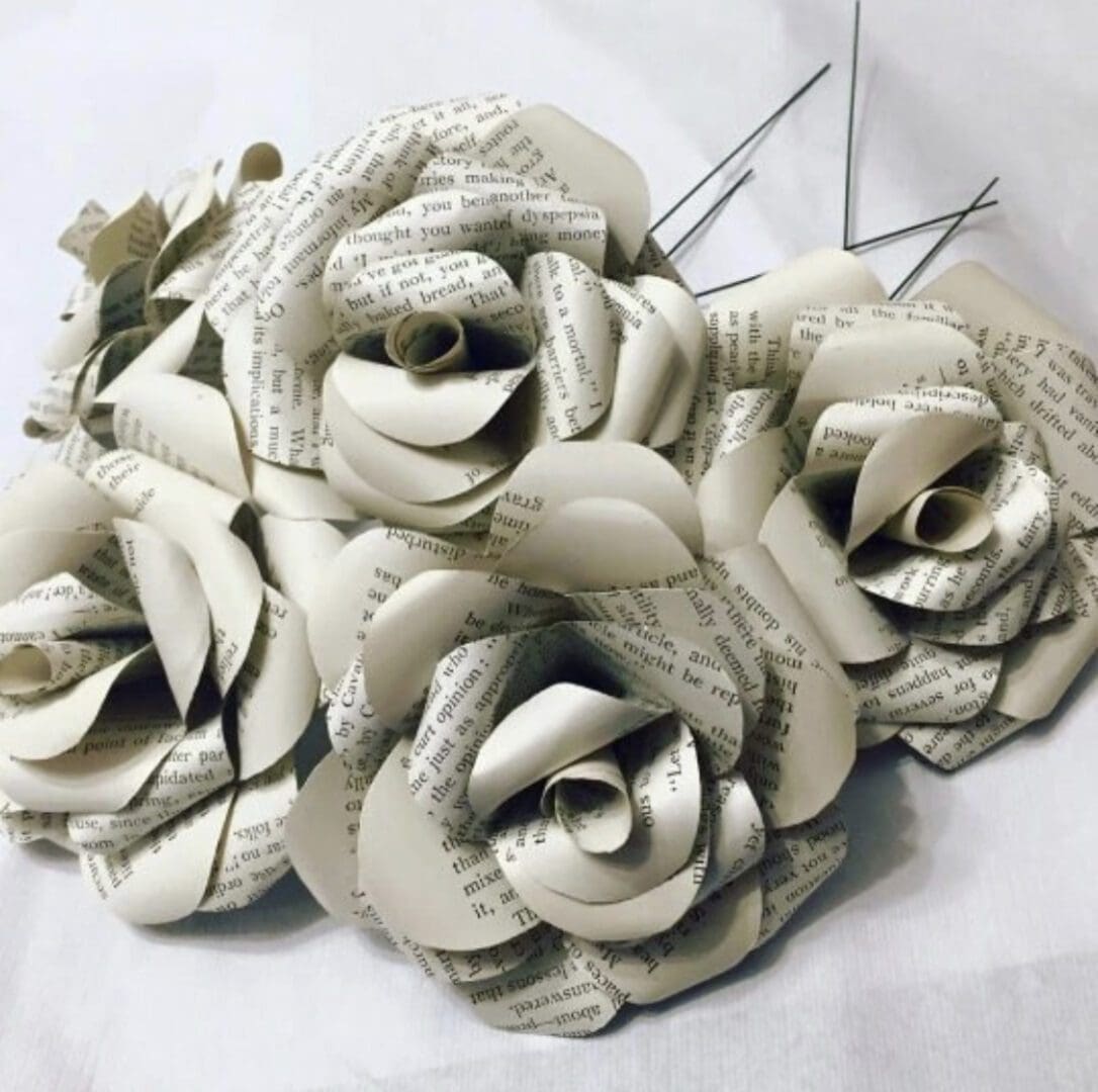 Book Page Paper Rose Bouquet - 5 Recycled Lord of the Rings book page paper flowers - Image 2