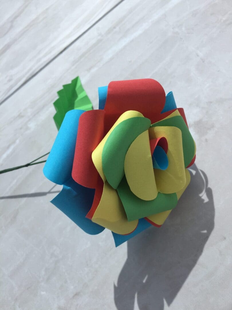 Rainbow Paper Rose - Single Long Stem Paper Flowers - Image 3