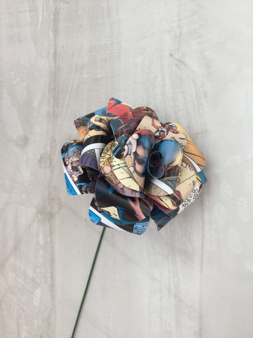 Comic Book Paper Rose - Single Long Stem Paper Flowers - Image 3