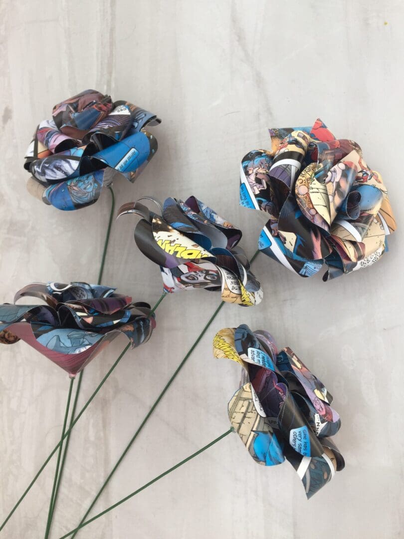 Comic Book Paper Rose - Single Long Stem Paper Flowers - Image 5