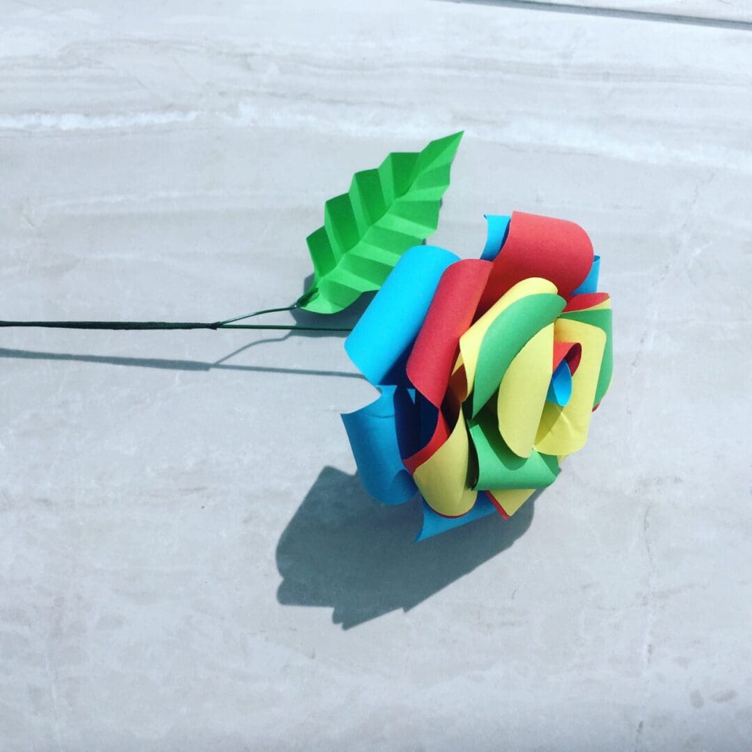 Rainbow Paper Rose - Single Long Stem Paper Flowers - Image 2