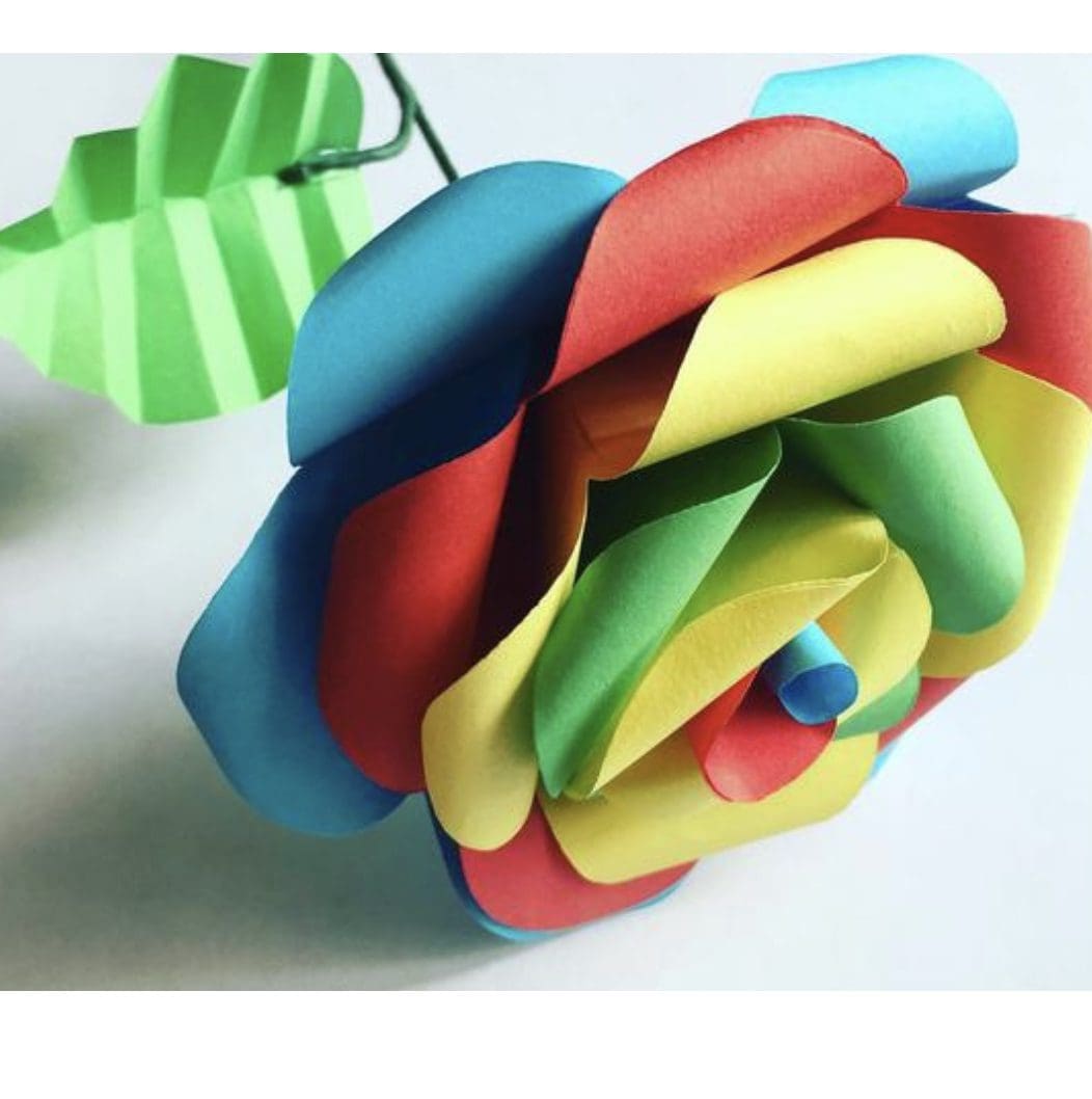Rainbow Paper Rose - Single Long Stem Paper Flowers