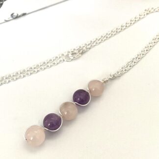 Rose Quartz and Amethyst 5 Gemstone Wire Wrapped Necklace