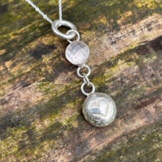 Rose Quartz and heart drop pendant on trace chain