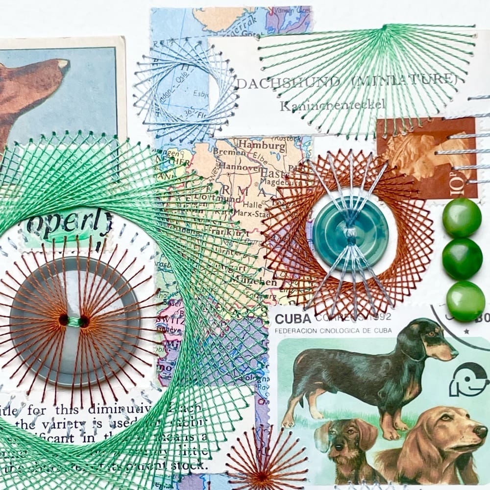 Dachshund Hand Embroidered Mixed Media Collage - Image 7