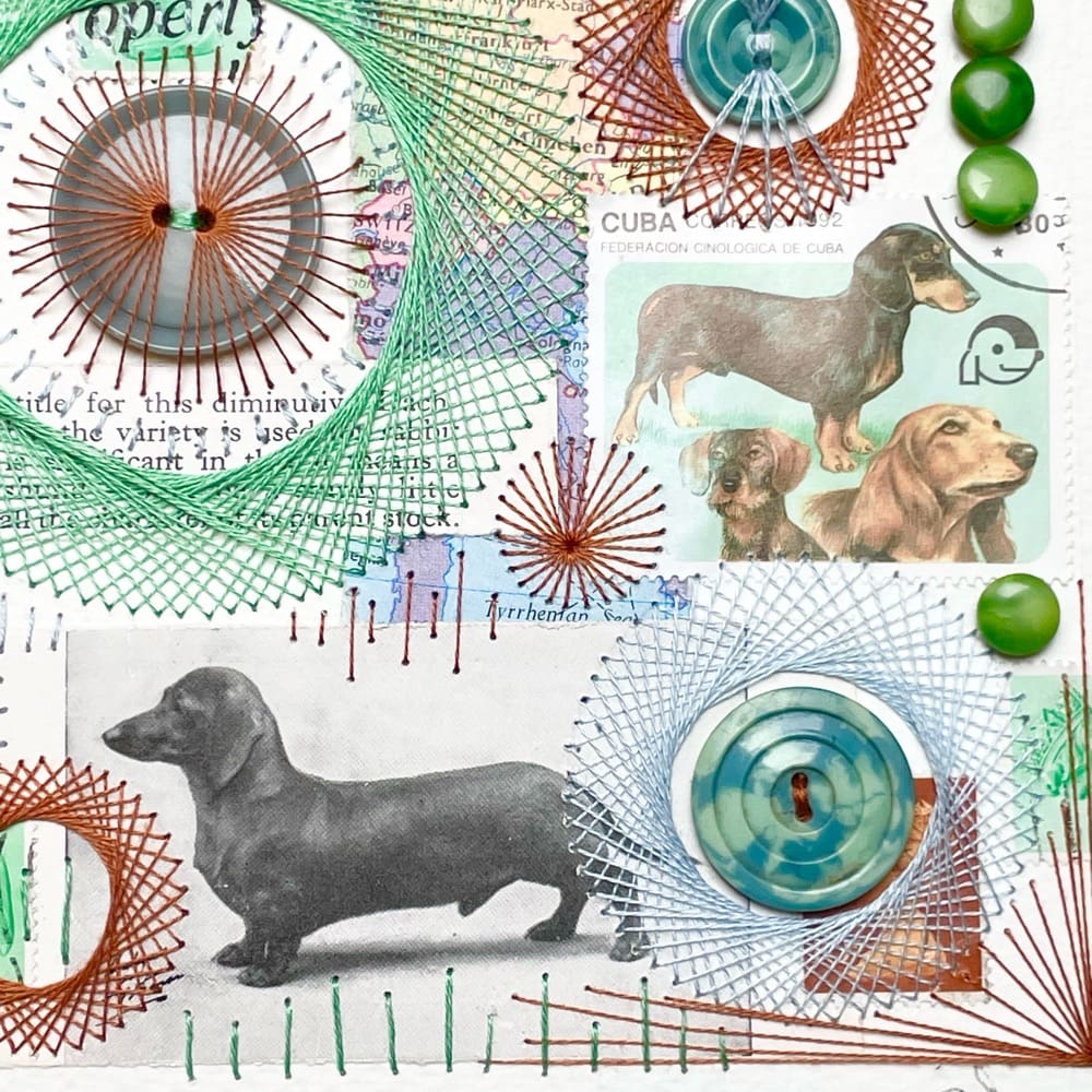 Dachshund Hand Embroidered Mixed Media Collage - Image 5