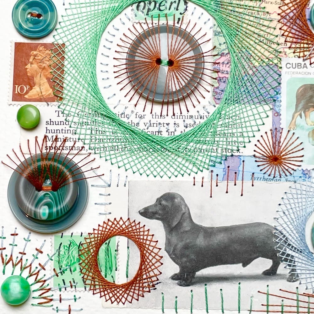 Dachshund Hand Embroidered Mixed Media Collage - Image 6
