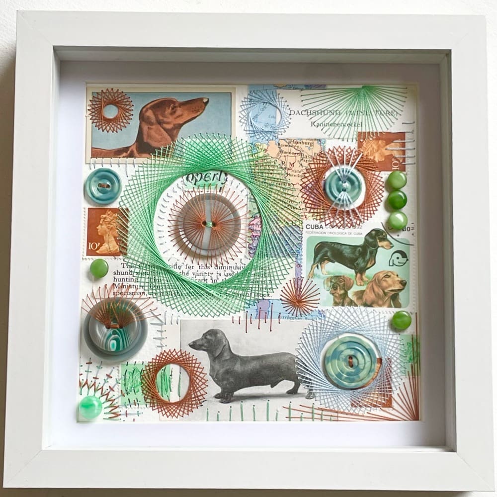Dachshund Hand Embroidered Mixed Media Collage - Image 4