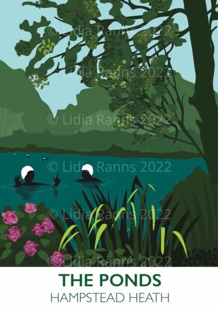 two wild swimmers in the ponds at Hampstead Heath
