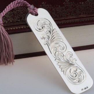 engraved scroll design sterling silver bookmark