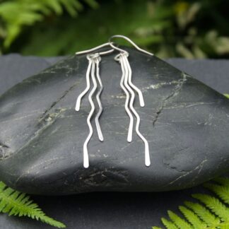 Long sterling silver earrings with zigzag dangles