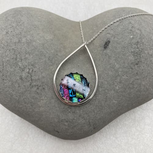 Colourful mosaic glass raindrop necklace