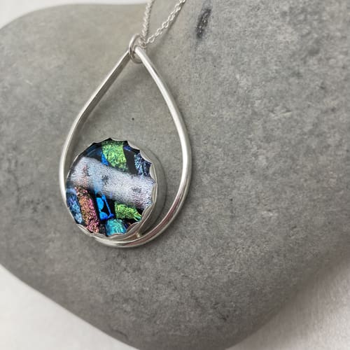 colourful mosaic dichroic glass raindrop necklace
