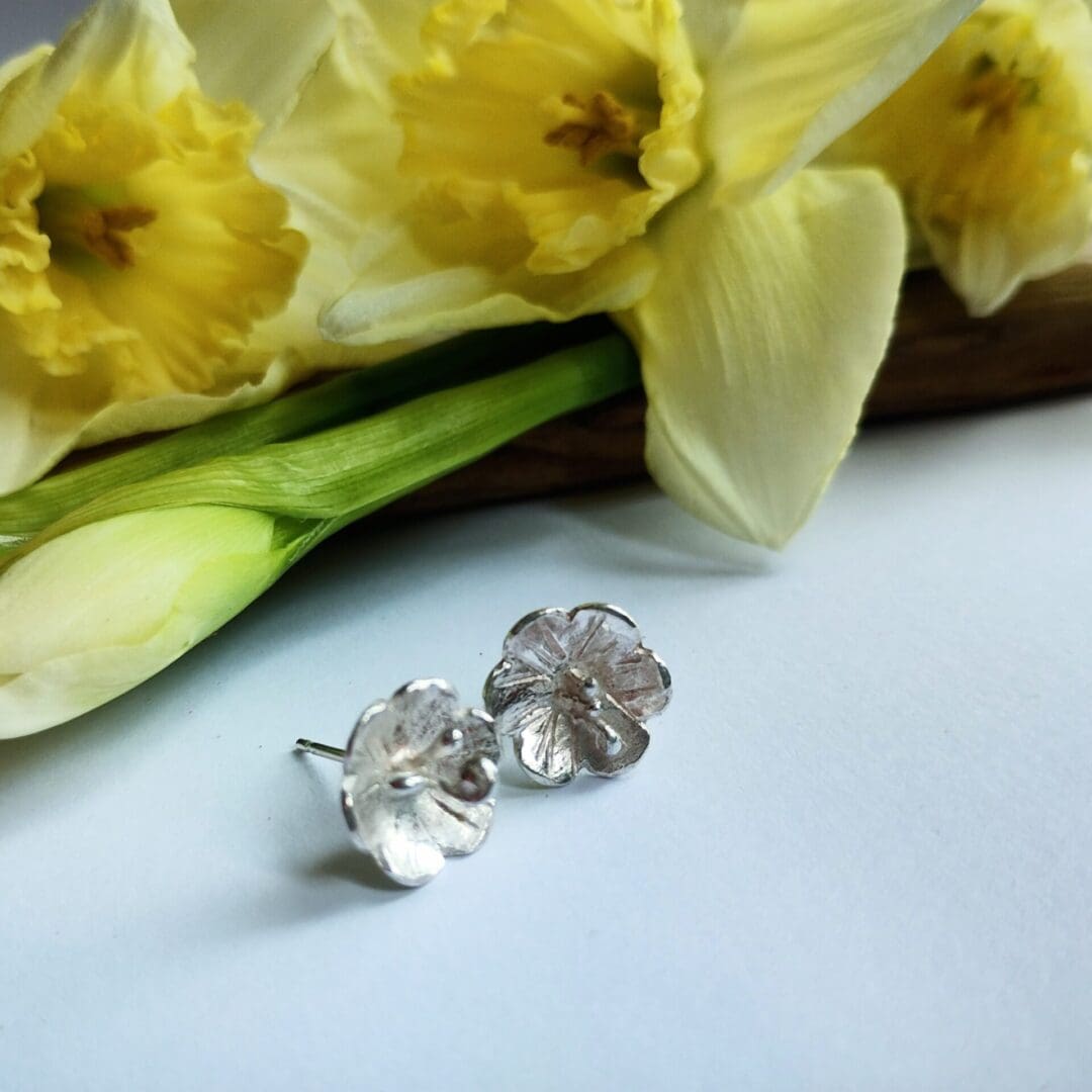 Flower Blossom Fine Silver Stud Earrings Sterling Silver - Image 4