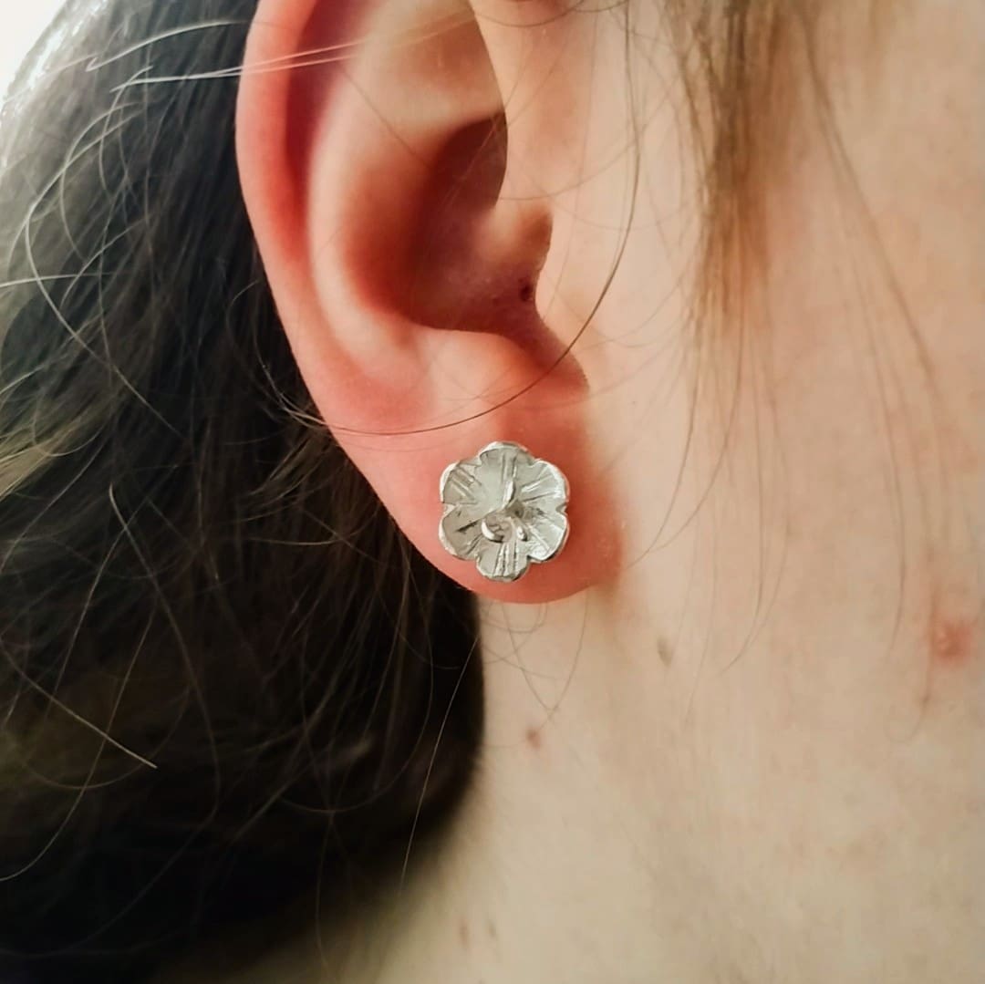 Flower Blossom Fine Silver Stud Earrings Sterling Silver - Image 3