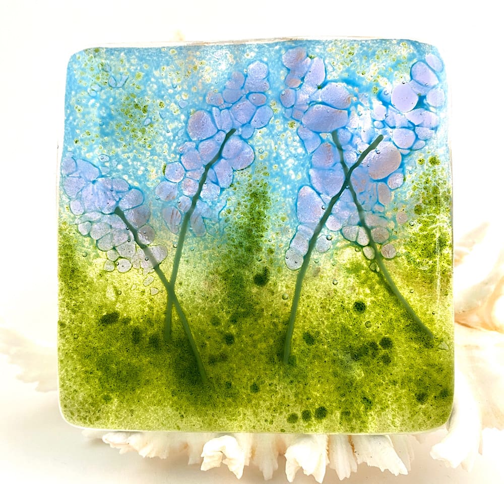 Fused glass lavender coaster