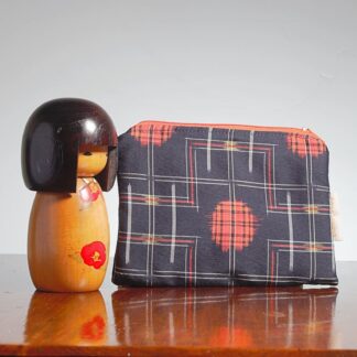 Navy and Red Recycled Silk Kimono Zip Purse