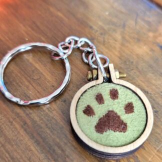 Paw print mini embroidery hoop keyring 2.5cm