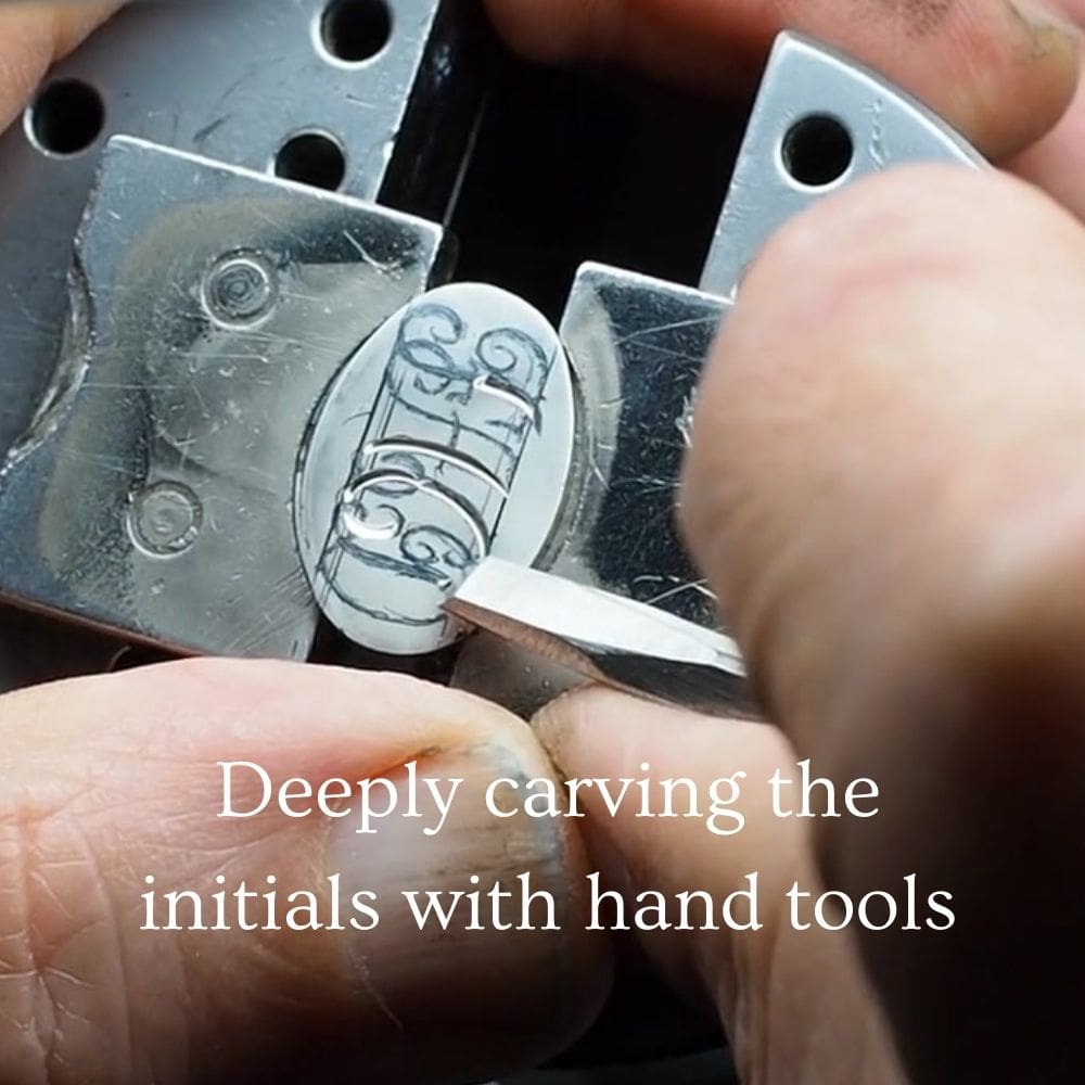 hand engraving initials on silver cufflinks