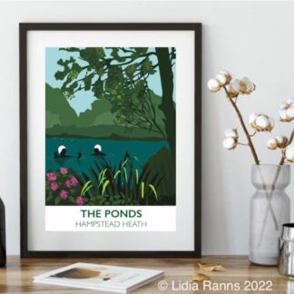 London Art Print Hampstead Heath - The Ponds. Art Deco vintage travel style open edition signed art print from original art by Lidia Ranns.