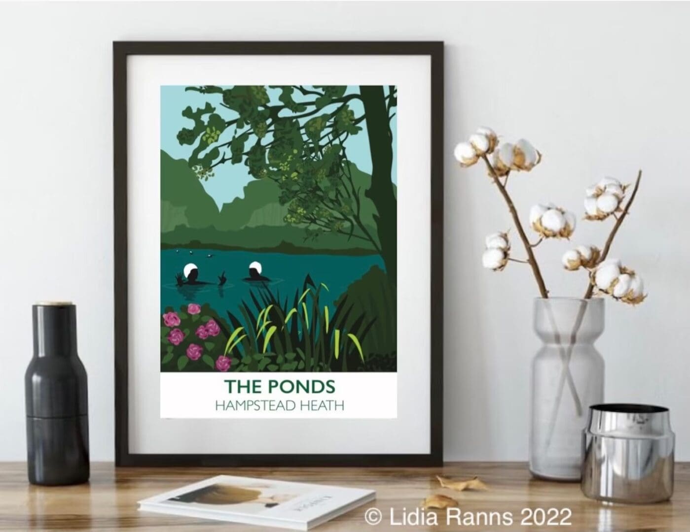 London Art Print Hampstead Heath - The Ponds. Art Deco vintage travel style open edition signed art print from original art by Lidia Ranns.