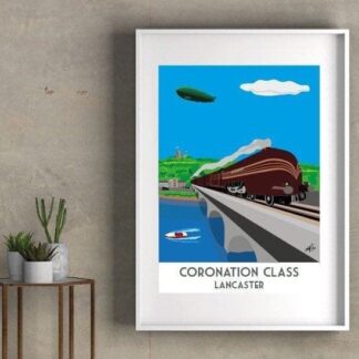 Lancaster City LMS Coronation Class - Steam Locomotive. Steam Train. Art Deco Style. Vintage style Signed giclee Art Print. Lidia Ranns